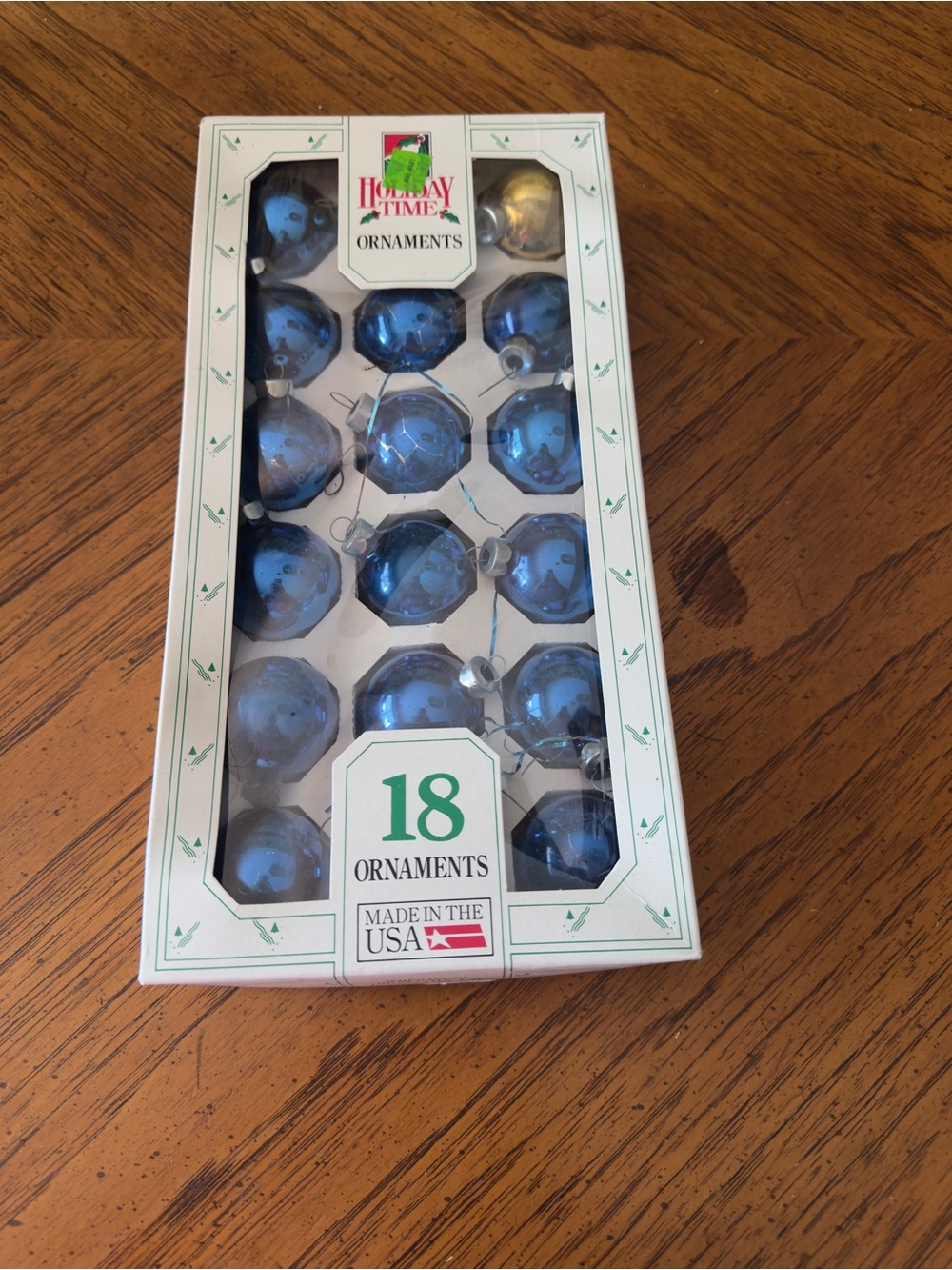 Vintage Set of 18 Blue Glass Christmas Ornaments – Made in USA Holiday Time Shin